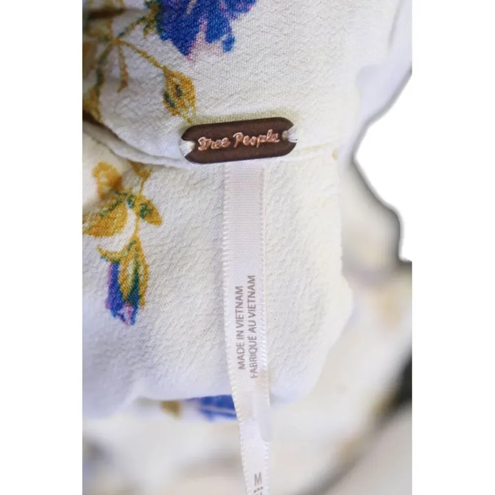 Free People Womens Floral Print Blouse White Multi Colored Size Medium